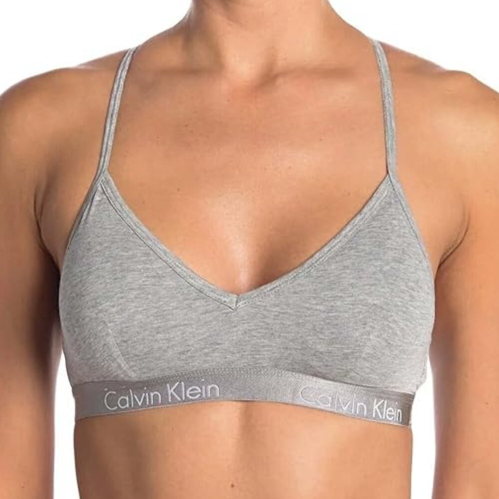 Calvin Klein Motive Triangle Padded Racerback Bralette, Size M, Gray, Cotton